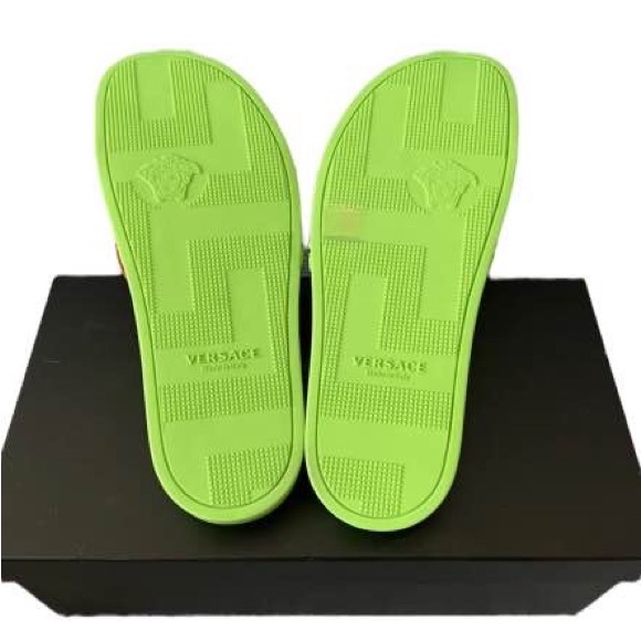Versace Pool Slides W6 Neon Green Matte Women Sandals - Picture 4 of 4